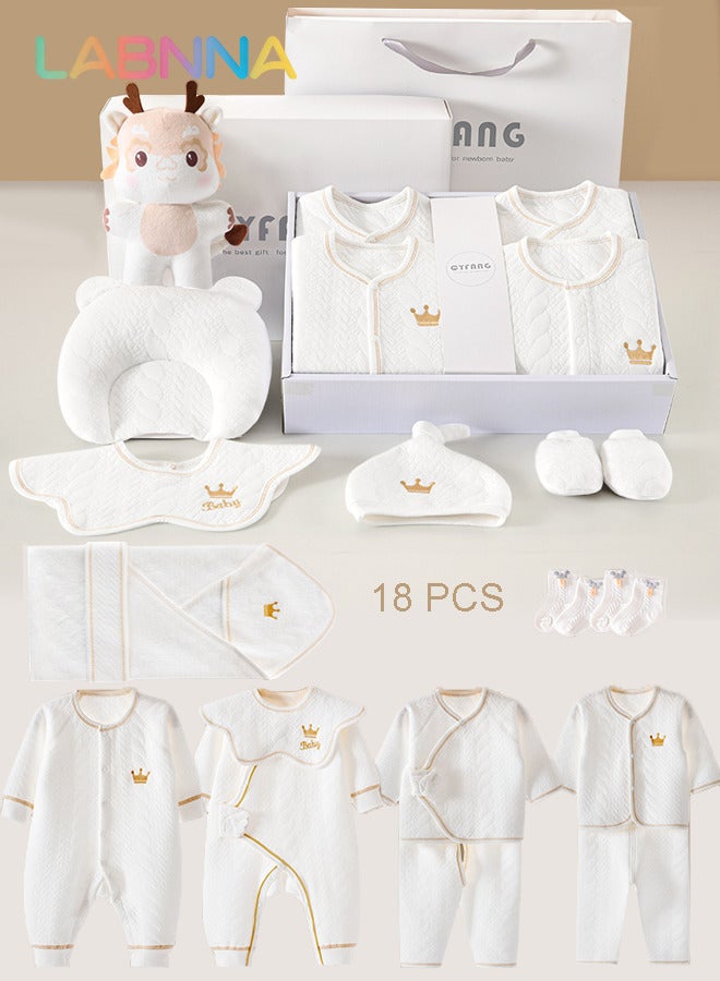 LABNNA 18pcs حديثي الولادة هدية مجموعة ، مجموعة الفتيان والفتيات حديثي الولادة هدية ملاءات السرير ، اكسسوارات الملابس اللازمة للطفل ، مع بطانية طفل ، 100 ٪ القطن عالية الجودة ، ومناسبة لفصل الربيع والصيف والخريف والشتاء - Image 1