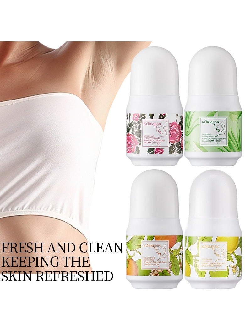 Kormesic 4-Pack Roll-On Deodorant Set (Aloe, Orange, Sweet Lemon, Rose) 50g Each - Refresh & Soothe - Image 2