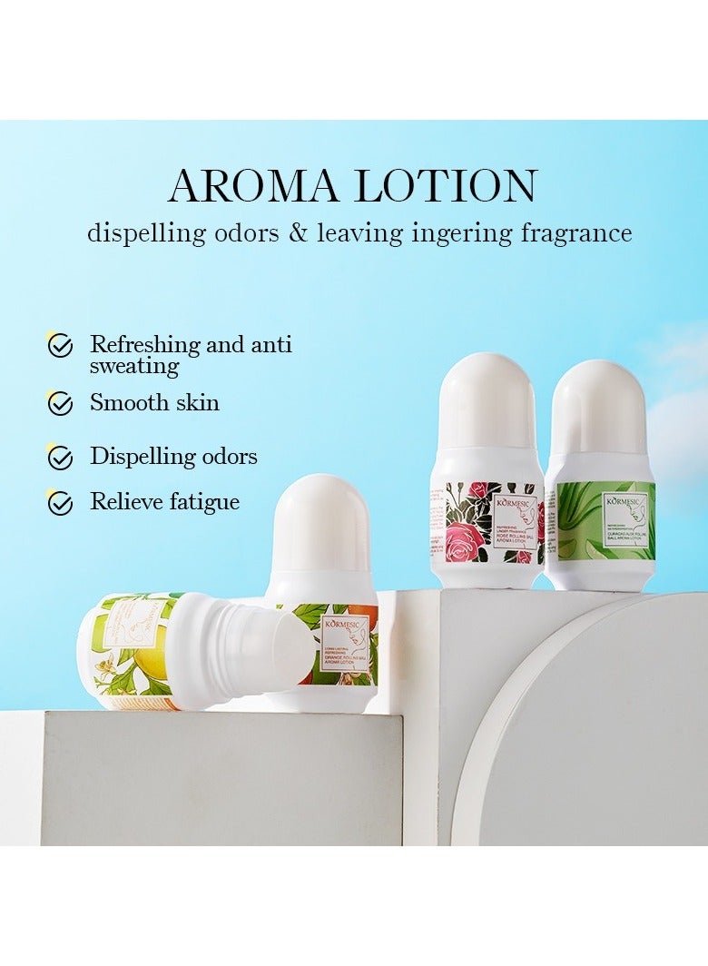 Kormesic 4-Pack Roll-On Deodorant Set (Aloe, Orange, Sweet Lemon, Rose) 50g Each - Refresh & Soothe - Image 4