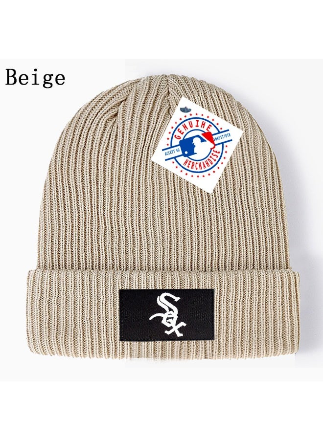 New Era MLB Chicago White Sox Beige Rib Knit Beanie - Stylish Warm Winter Streetwear Cap
