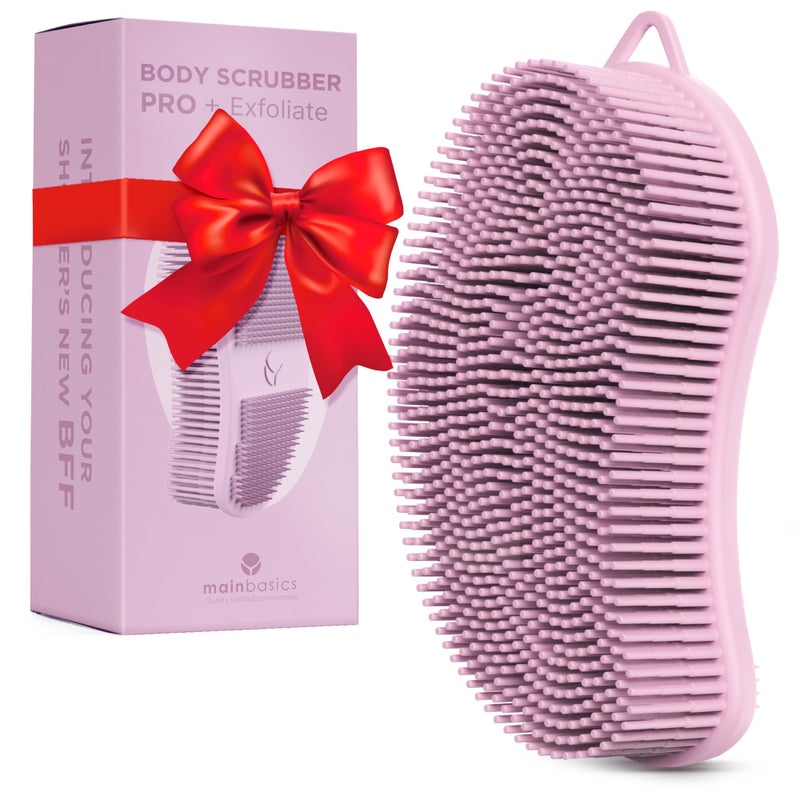 MainBasics Silicone Body Scrubber â€“ Dual-Sided Shower Exfoliator for Men & Women, Gentle Silicone Loofah Alternative for Deep Clean (Pink, Exfoliate) - Image 1