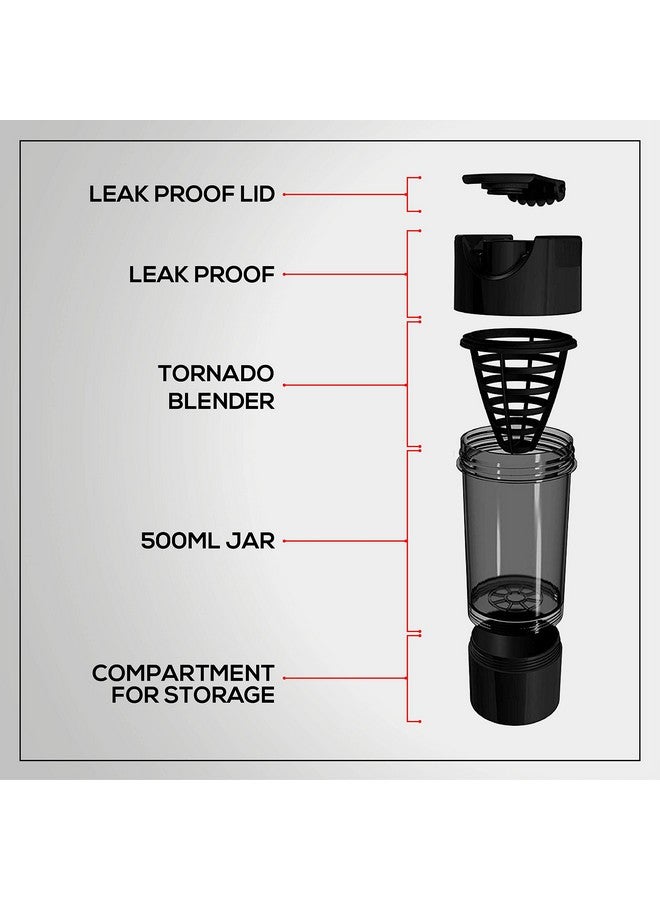 BOLDFIT شايكر جيم بولد فيت برو سايكلون 500 مل مع حجرة إضافية، ضمان 100% ضد التسرب، مثالي للبروتين، قبل التمرين و BCAAs، زجاجة شرب خالية من BPA (أسود) - Image 3