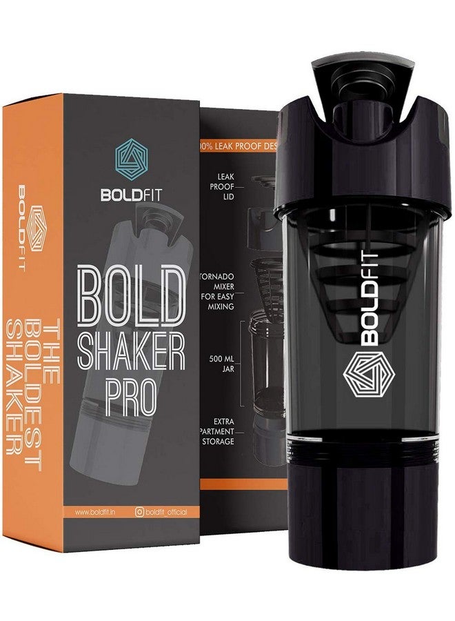 BOLDFIT شايكر جيم بولد فيت برو سايكلون 500 مل مع حجرة إضافية، ضمان 100% ضد التسرب، مثالي للبروتين، قبل التمرين و BCAAs، زجاجة شرب خالية من BPA (أسود) - Image 1