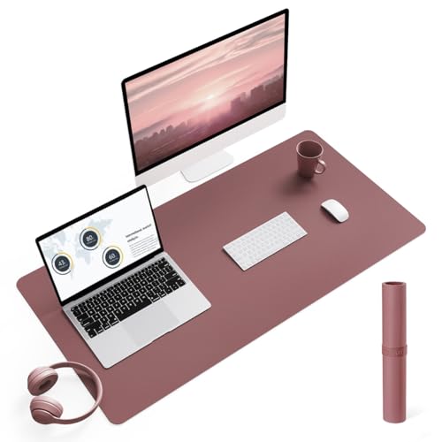 YSAGi Non-Slip Leather Desk Pad L Size, Waterproof Laptop Computer Desk Keyboard Mat, Table Protector Blotter Mat, Large Mouse Pad for Office/Work/Home/Decor(Dark Pink, 35.4" x 17") - Image 1