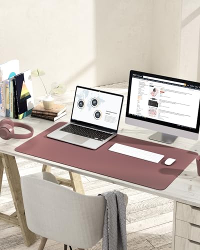 YSAGi Non-Slip Leather Desk Pad L Size, Waterproof Laptop Computer Desk Keyboard Mat, Table Protector Blotter Mat, Large Mouse Pad for Office/Work/Home/Decor(Dark Pink, 35.4" x 17") - Image 2