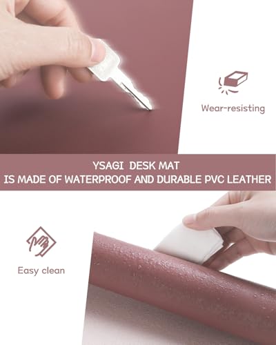 YSAGi Non-Slip Leather Desk Pad L Size, Waterproof Laptop Computer Desk Keyboard Mat, Table Protector Blotter Mat, Large Mouse Pad for Office/Work/Home/Decor(Dark Pink, 35.4" x 17") - Image 5