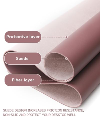 YSAGi Non-Slip Leather Desk Pad L Size, Waterproof Laptop Computer Desk Keyboard Mat, Table Protector Blotter Mat, Large Mouse Pad for Office/Work/Home/Decor(Dark Pink, 35.4" x 17") - Image 3
