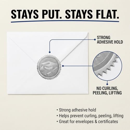 PaperDirect Graduation Silver Foil Certificate Seals, 2-Inch Embossed Diploma & Cap Stickers, Self-Adhesive, Serrated-Edge Silver Foil Award Seals, 100‑Pack, Diploma, Awards and Gift Bag - Image 5