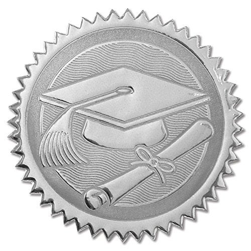 PaperDirect Graduation Silver Foil Certificate Seals, 2-Inch Embossed Diploma & Cap Stickers, Self-Adhesive, Serrated-Edge Silver Foil Award Seals, 100‑Pack, Diploma, Awards and Gift Bag - Image 1