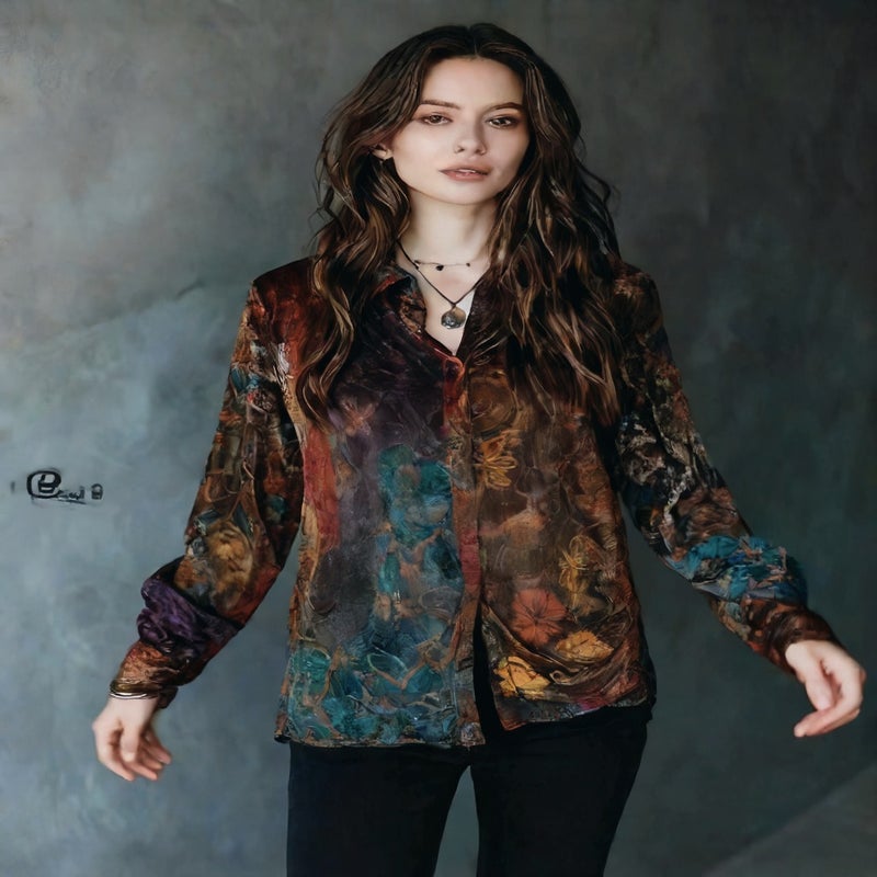 Vintage Floral Print Long Sleeve Button Down Shirt - Image 5