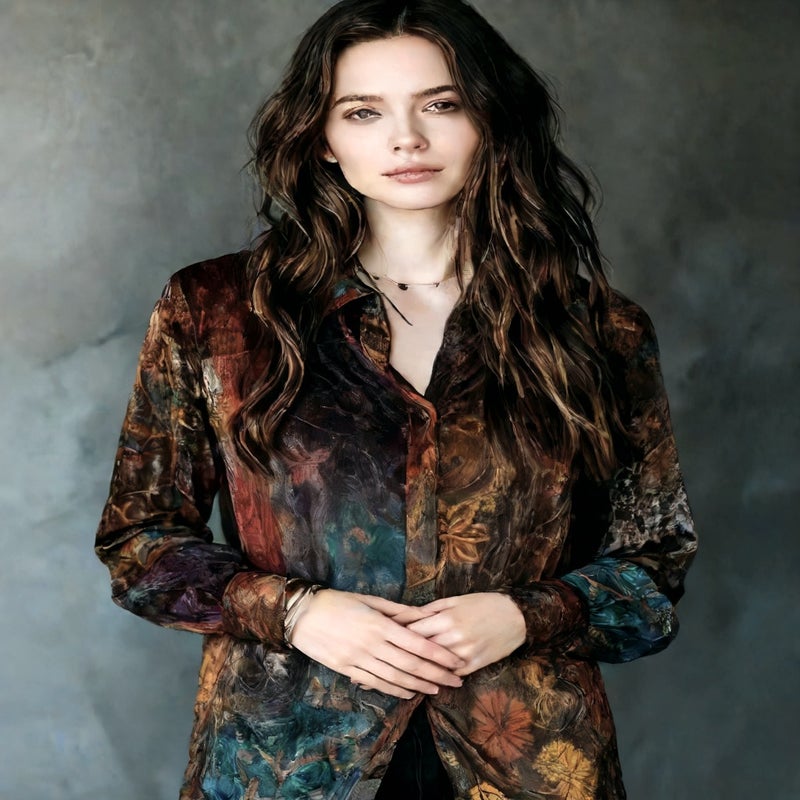 Vintage Floral Print Long Sleeve Button Down Shirt - Image 4