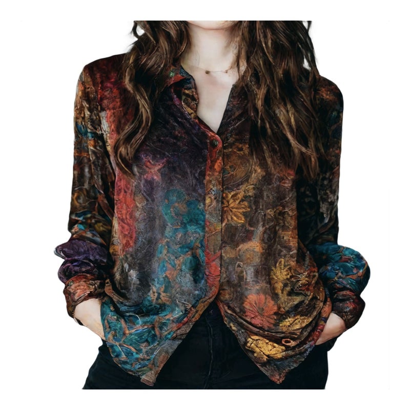 Vintage Floral Print Long Sleeve Button Down Shirt - Image 1