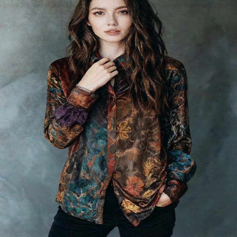 Vintage Floral Print Long Sleeve Button Down Shirt - Image 2