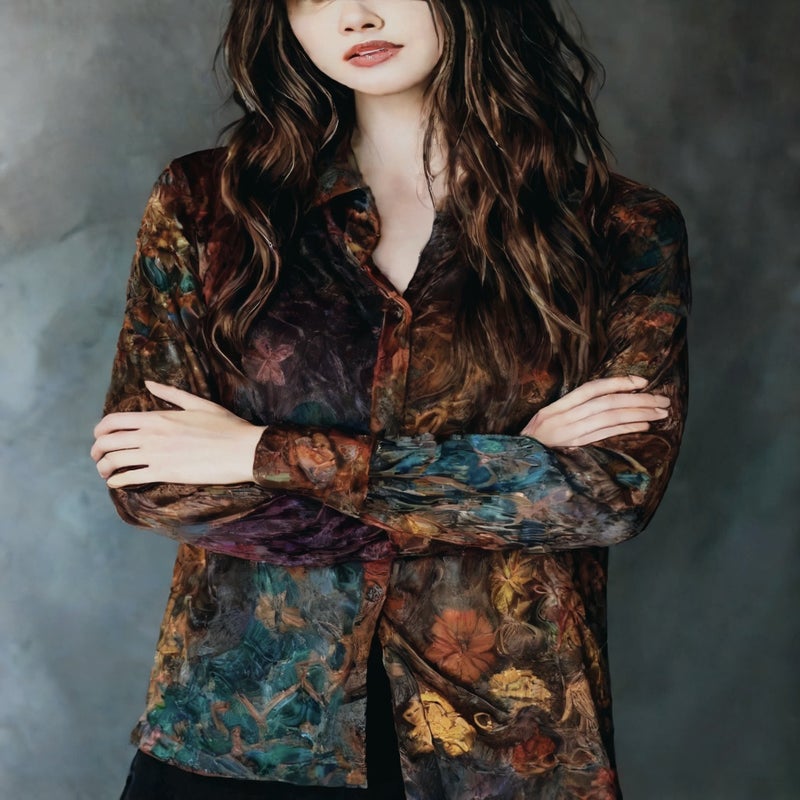 Vintage Floral Print Long Sleeve Button Down Shirt - Image 3