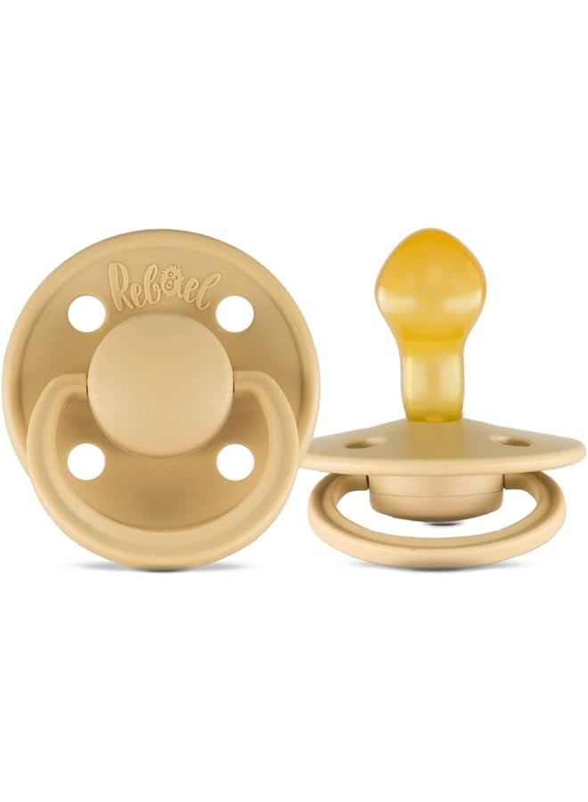 Rebael Mono Natural Rubber Round Pacifier Size 2 Baby 6M Plus 1 Pack Almond - Image 1