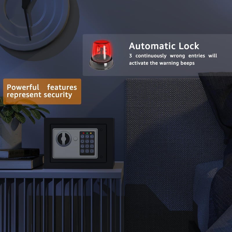 PATRON Small Safe Box for Money with Code and Keysï¼ŒSolid Mini Safe for Kids with Digital Electronic Security Keypad for Home Office Hotel,Personal Money Safes for Cash,0.236 Cuft (Black) - Image 5