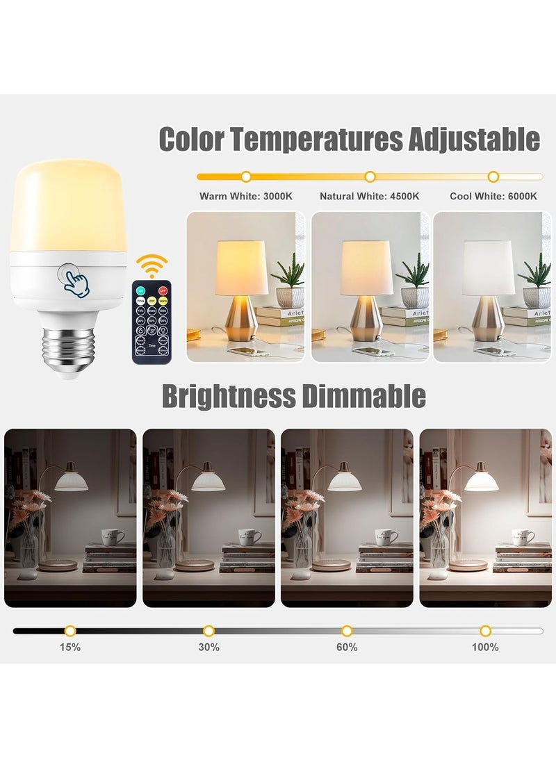E26 Rechargeable Light Bulb, 2 Pack Battery Backup Bulb with Remote and Timer for Sconces and Lamps, E26 Detachable Charging for Non-Hardwired Fixture, 3 Color Temperatures - Image 2