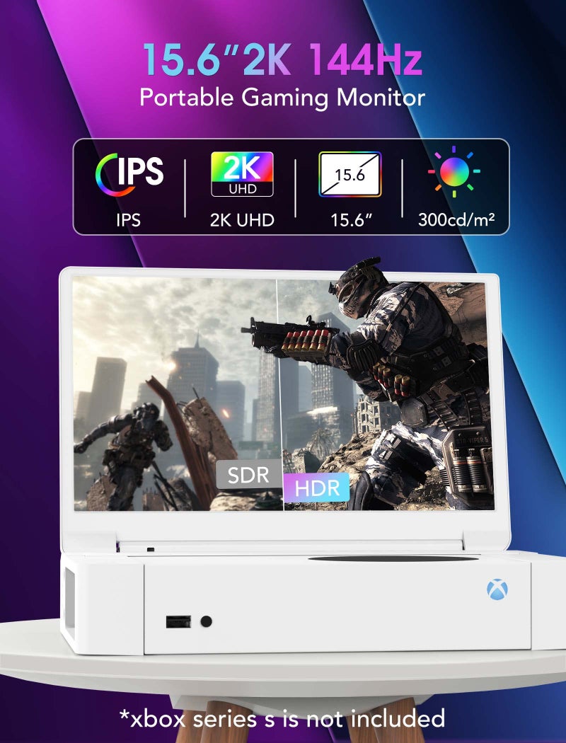 DEPGI 15.6" Portable Monitor for Xbox Series S,144Hz 2K QHD IPS Gaming Monitor for Xbox Series S (Not Included), with HDR AMD FreeSync 2X HDMI for Indoor Outdoor Travel - Image 2