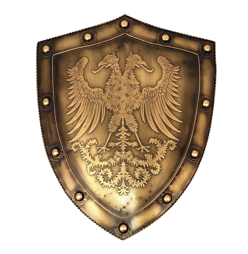 LOOYAR Medieval Doubleheaded Eagle Shield for Swords Holder Wall Decoration Home Office Bar