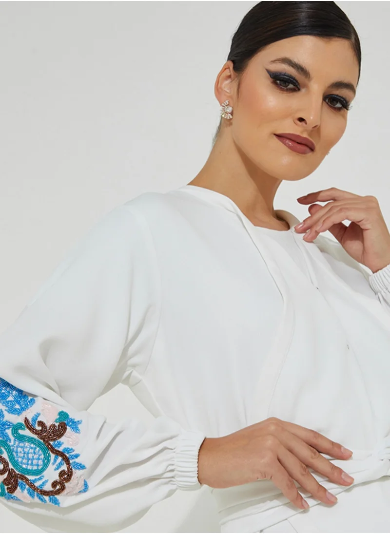 Rosette Abaya White Blue abaya