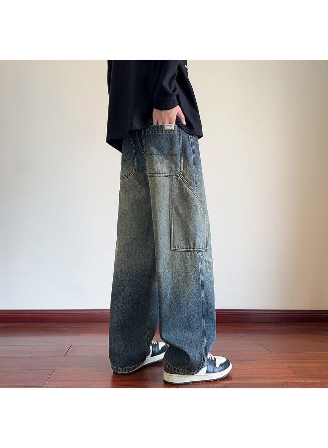 TonLion Tangshi Autumn Winter Men's Loose Retro Washed Wide-leg Denim Jeans - Image 2