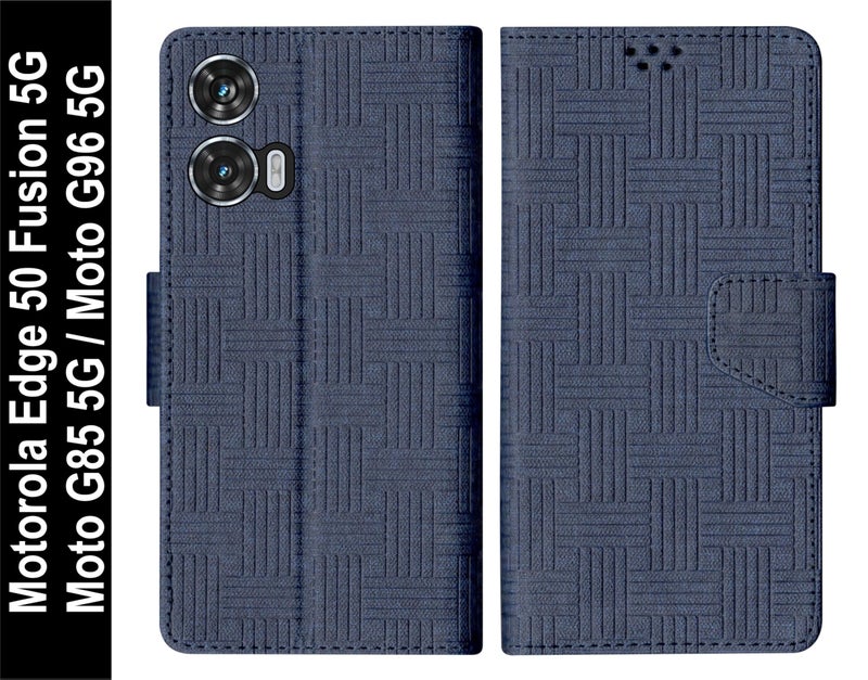 SBMS Flip Cover for Motorola Moto Edge 50 Fusion 5G / Moto G96 / Moto G85 Back Cover Case with Magnatic Closure|Inbuilt Stand|Card & Money Pocket (Mat Blue) - Image 2