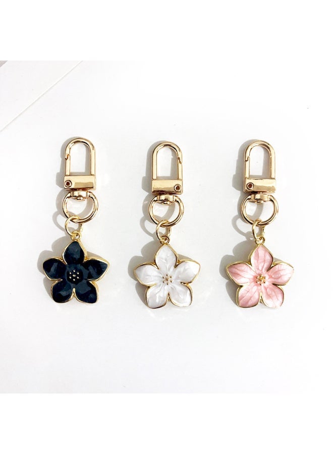 Generic Lovely Sakura Flower Keychain Charm Enamel Pink White Black Women Bag Charms Key Ring Accessories-Color:pink  - Image 2