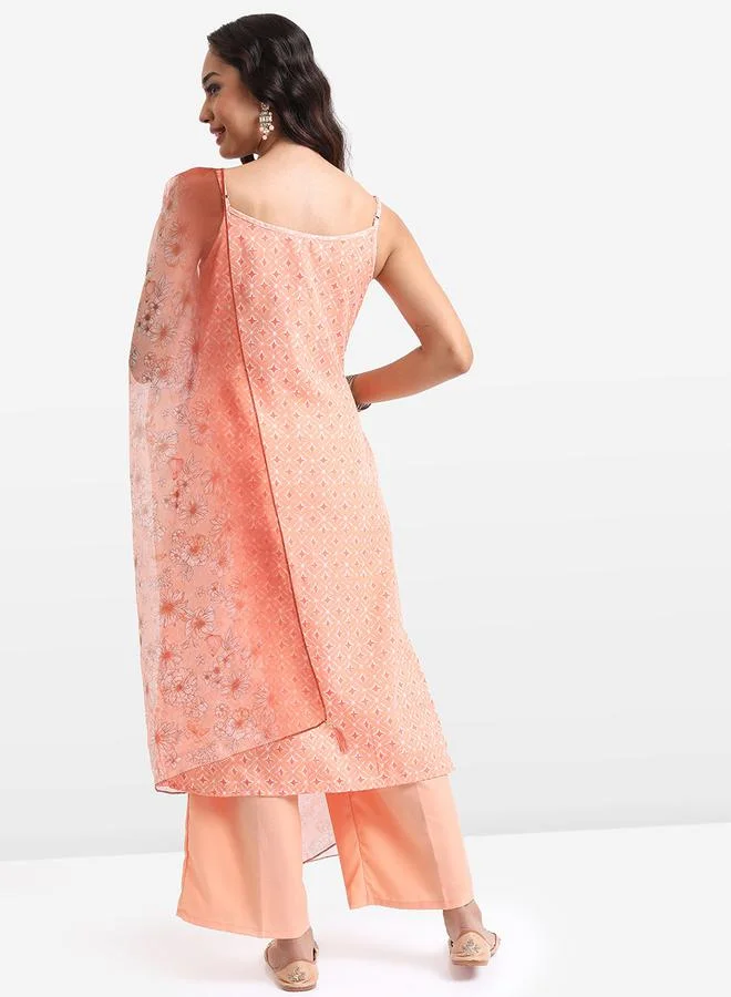 Ketch Geo Print Kurta & Palazzo with Dupatta Co-Ords by Styli