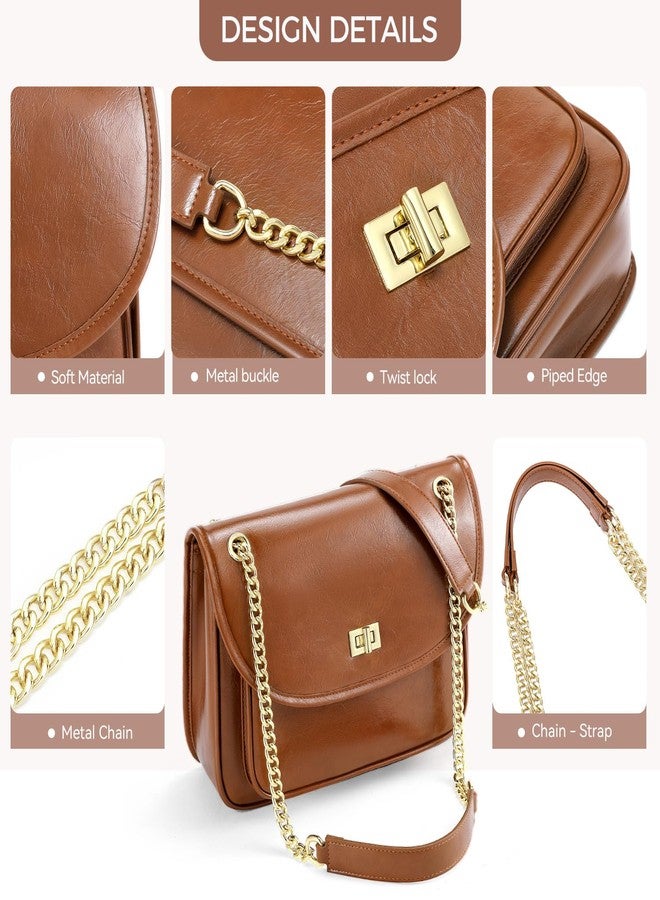 Peacocktion Crossbody Purses for Women Trendy Designer Vegan Leather Ladies Shoulder Bags with Chain Brown - Image 4