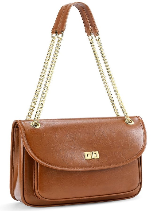 Peacocktion Crossbody Purses for Women Trendy Designer Vegan Leather Ladies Shoulder Bags with Chain Brown - Image 1