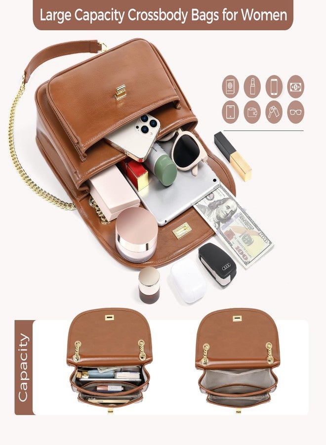 Peacocktion Crossbody Purses for Women Trendy Designer Vegan Leather Ladies Shoulder Bags with Chain Brown - Image 2