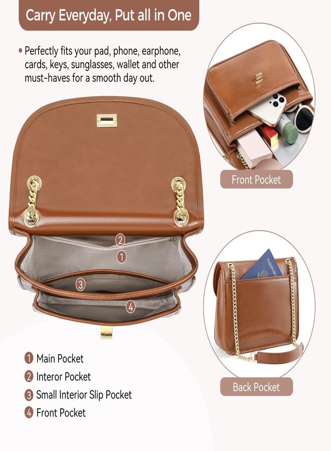 Peacocktion Crossbody Purses for Women Trendy Designer Vegan Leather Ladies Shoulder Bags with Chain Brown - Image 3
