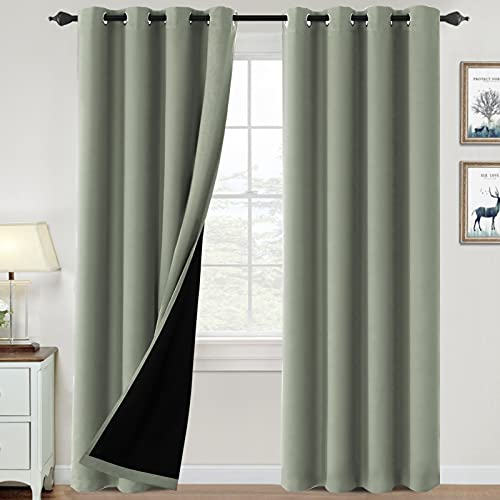 H.VERSAILTEX 100% Blackout Curtains for Bedroom Thermal Insulated Blackout Curtains 84 inch Length Heat and Full Light Blocking Curtains for Living Room with Black Liner 2 Panels Set, Light Sage - Image 1
