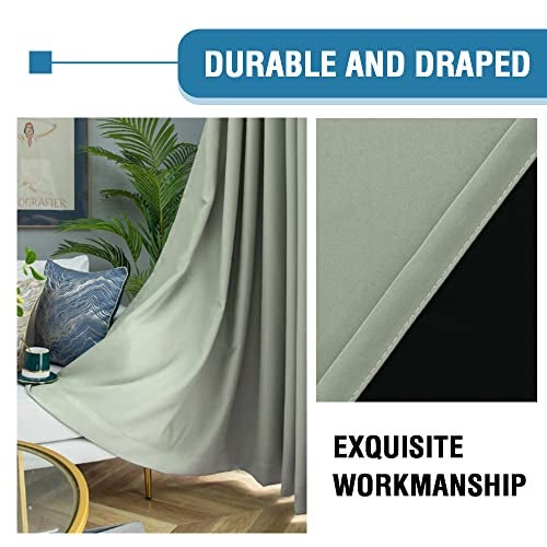 H.VERSAILTEX 100% Blackout Curtains for Bedroom Thermal Insulated Blackout Curtains 84 inch Length Heat and Full Light Blocking Curtains for Living Room with Black Liner 2 Panels Set, Light Sage - Image 4