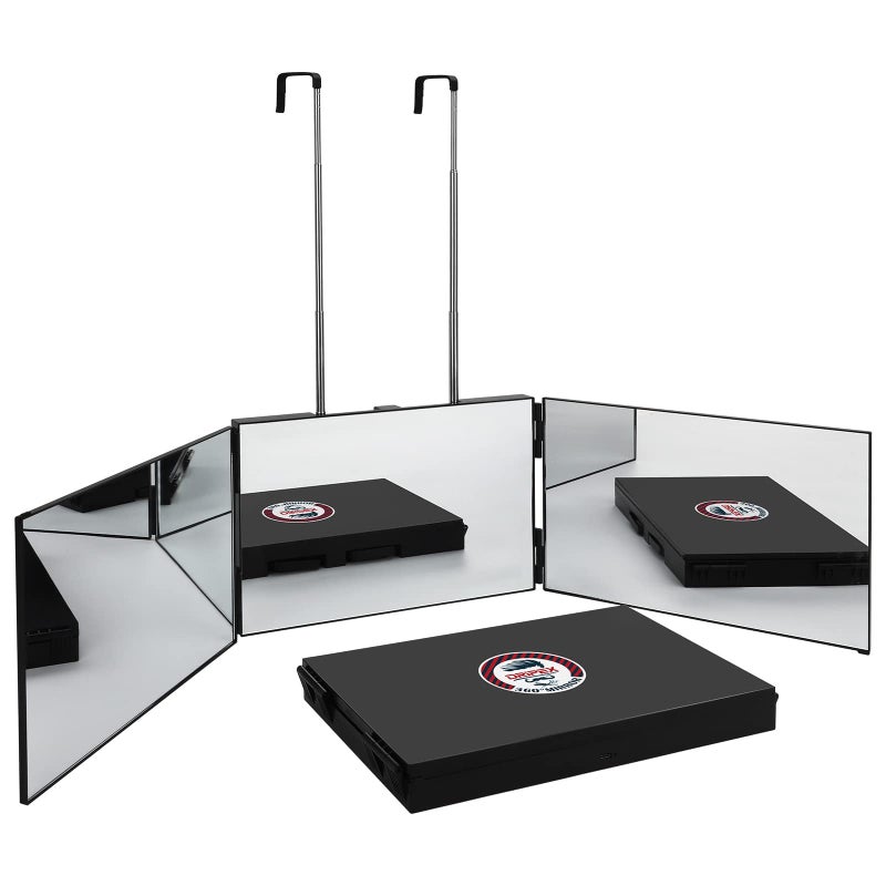 Dripex 3 Way Mirror for Men or Women, 360Â° Trifold Self Haircut Mirror with Height Adjustable Hooks, for Makeup, Styling, Shaving, Braiding, Dye Hair (Black Without Led) - Image 1