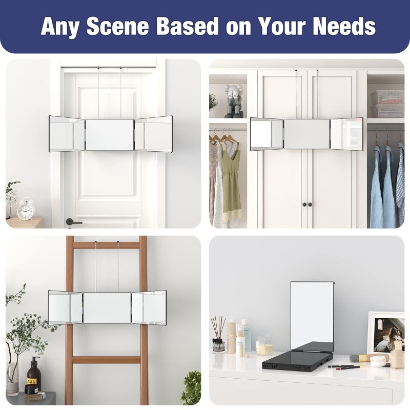 Dripex 3 Way Mirror for Men or Women, 360Â° Trifold Self Haircut Mirror with Height Adjustable Hooks, for Makeup, Styling, Shaving, Braiding, Dye Hair (Black Without Led) - Image 4