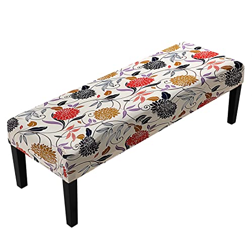 Fuloon Stretch Dining Bench Cover AntiDust Removable Bench Slipcover Washable Seat Cushion Protector for Bedroom Kitchen Hotel Banquet Flower Apricot