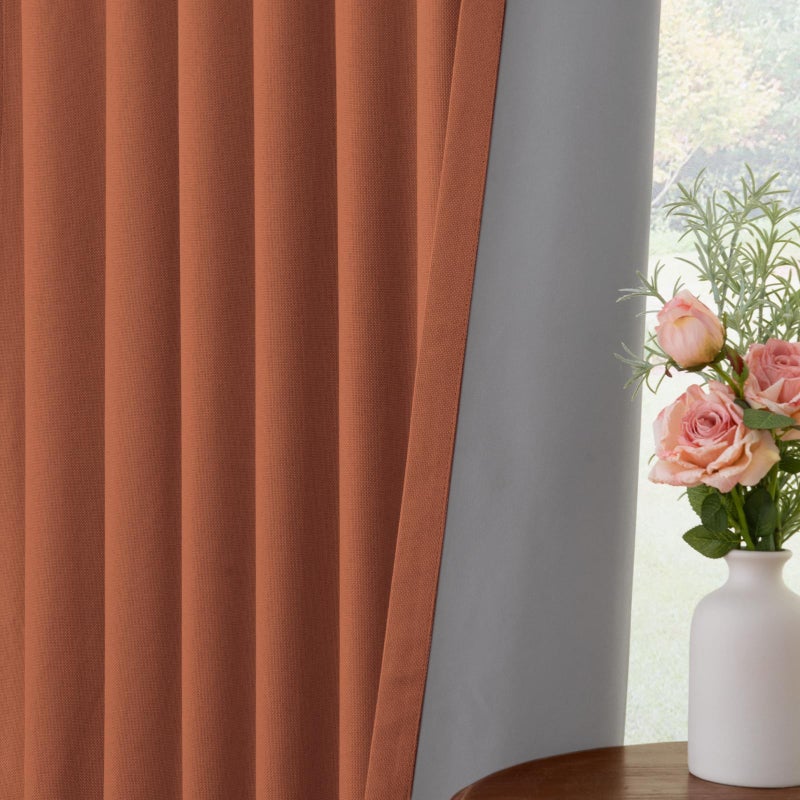 INOVADAY 100% Blackout Curtains for Bedroom, Black Out Curtains 84 Inch Long, Clip Rings Linen Blackout Drapes, Thermal Insulated Room Darkening for Living Room, 2 Panels - Orange,W50xL84 - Image 5