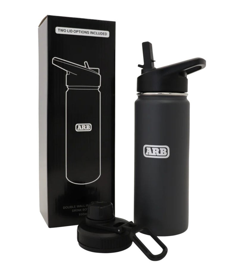 ARB Drink Bottle 550ml with Straw Lid & Twist Top Lid – 2170196, Double Wall 304 Stainless Steel Water Bottle for Camping, Travel, Gym, Off Road, 4x4 & Outdoor Use, Charcoal - Image 2