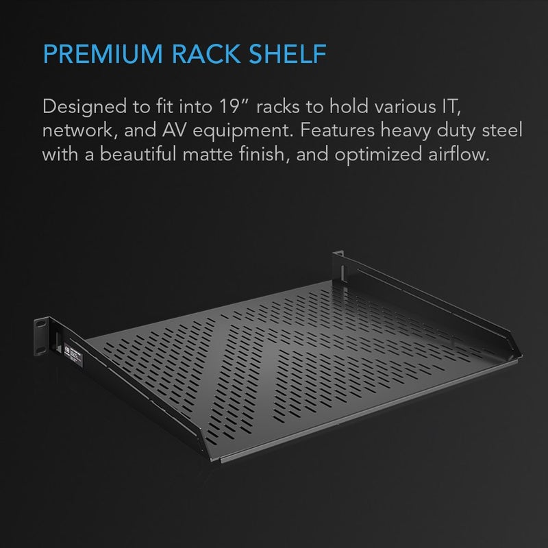 AC Infinity Vented Cantilever 1U Universal Rack Shelf, 14" Deep, for 19" Equipment Racks. Heavy-Duty 2.4mm Cold Rolled Steel, 60lbs Capacity - Image 2