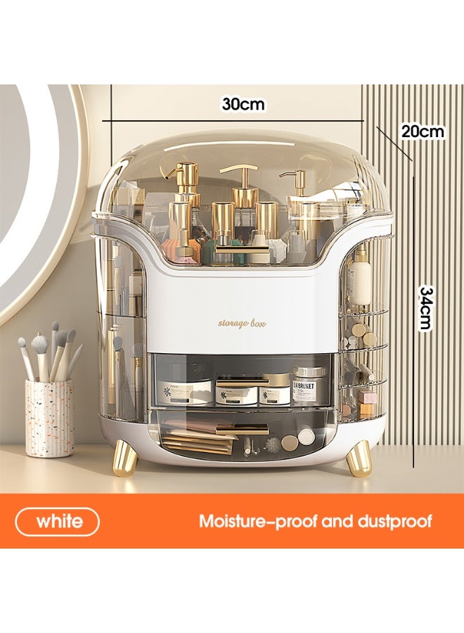 Noon East Elegant Makeup Organizer Dustproof And Waterproof Cosmetic Storage with Cover and Drawers Box For Organization, 30 x 20 x 34, Clear/Cream - Image 2