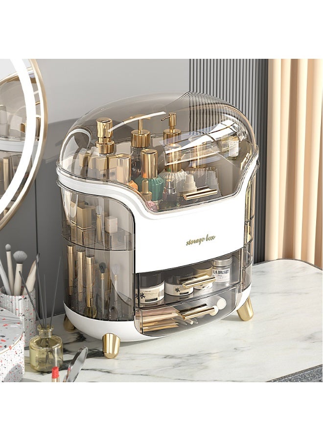 Noon East Elegant Makeup Organizer Dustproof And Waterproof Cosmetic Storage with Cover and Drawers Box For Organization, 30 x 20 x 34, Clear/Cream - Image 3
