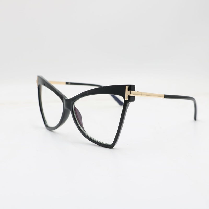 Generic Cats Eye Style Womens Personality Frame T-shaped Decorative Flat Lens Anti-blue Light Glasses with Proximity 3001 Black