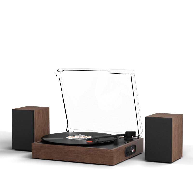 Retrolife Vinyl Record Player with External Stereo Speakers Vintage Turntable for Vinyl Records LP Players Support Wireless Playback 2 Speed Auto Stop RCA Out Walnut - Image 1