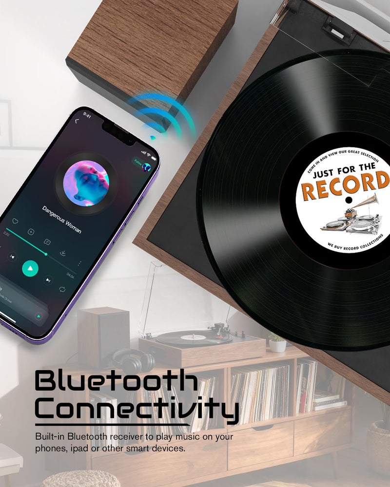 Retrolife Vinyl Record Player with External Stereo Speakers Vintage Turntable for Vinyl Records LP Players Support Wireless Playback 2 Speed Auto Stop RCA Out Walnut - Image 3