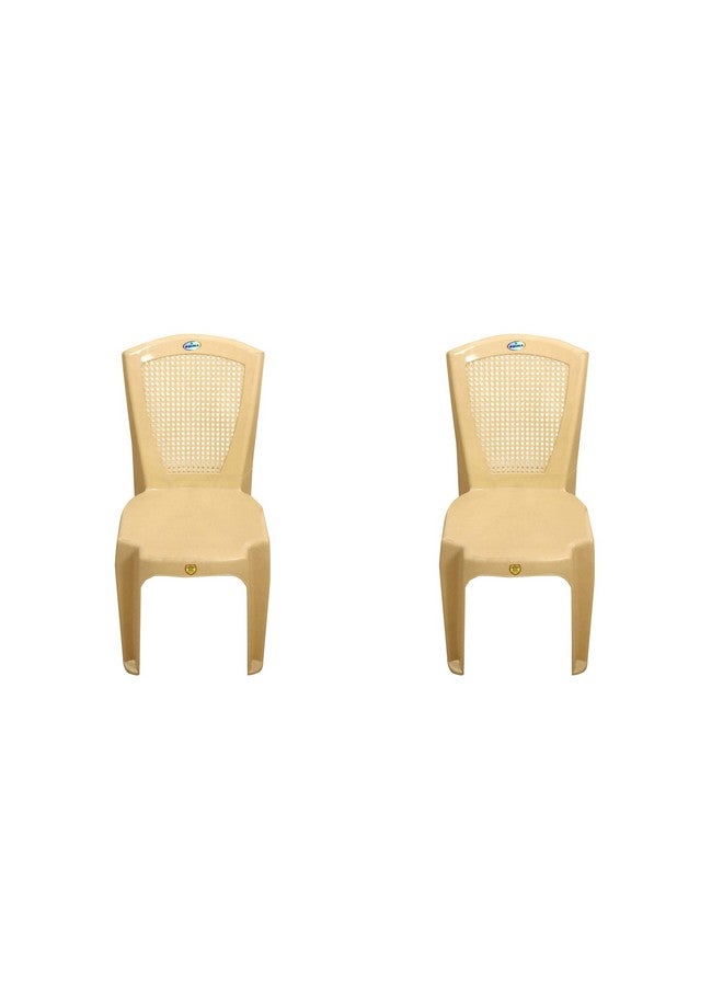 Prima Plastic Chair for Living Room | Set of 2 | Chair for Home, Living Room, Outdoor | Stackable Chair Without Arm | 100% Virgin Plastic | Chair 4011 (Marble Beige Colour) - Image 1