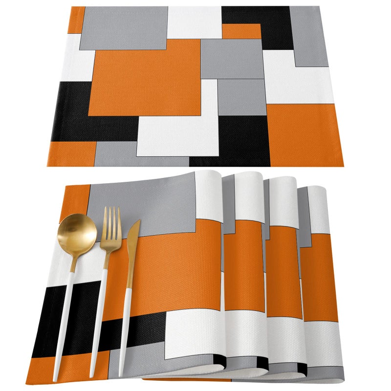 Futuregrace Orange Black and Grey Placemats Set of 4 Modern Art Abstract Table Place MatsHeat Insulation Table Mats Non Slip Washable Dining Placemats for Wedding Holiday Party Kitchen Decor 13x19 in