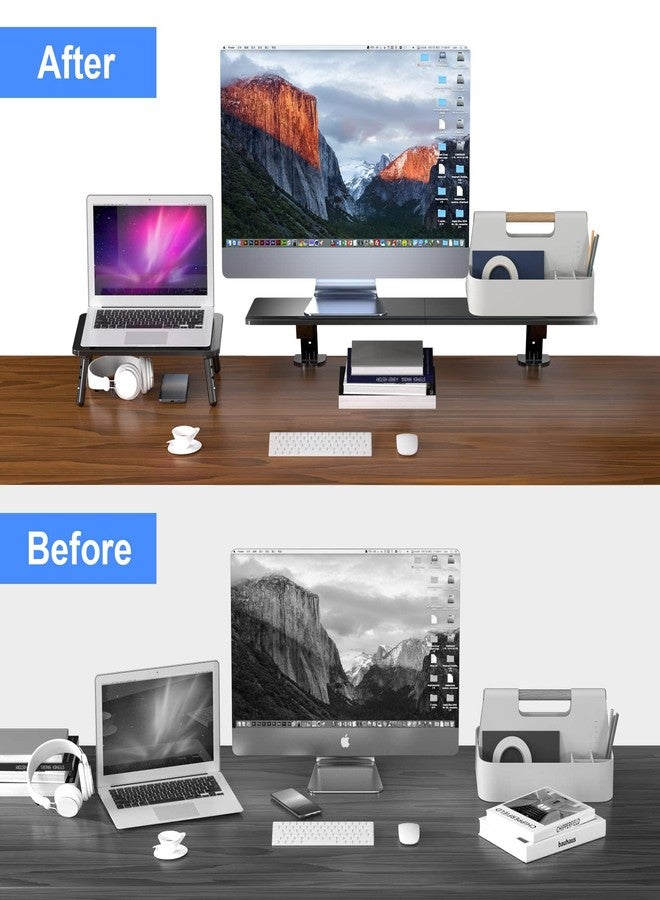 suptek Monitor Stand Riser for Computer,Laptop,Printer, Notebook and All Flat Screen Display with Black Clamp-on Desk Organizer (DSF2) - Image 5