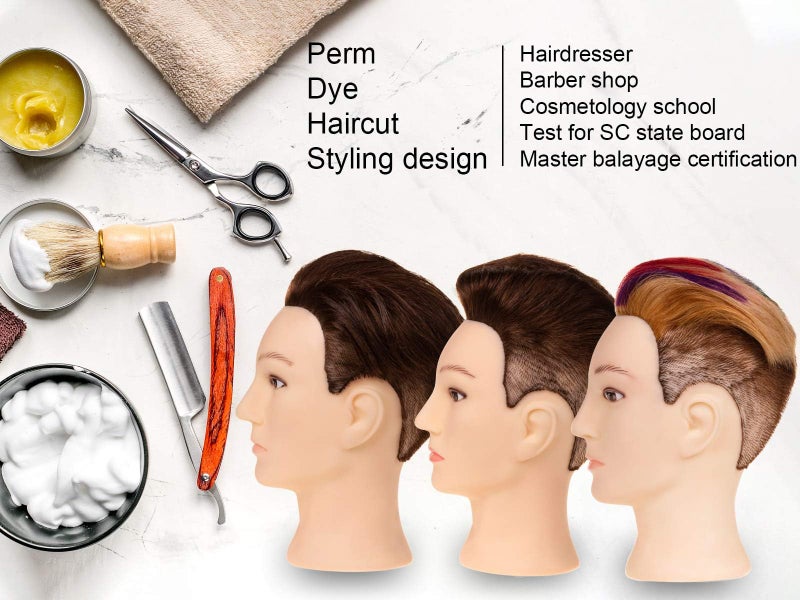 Stancia Mannequin Head, Male Mannequin Head with 100% Human Hair, 14" Barber Hairdresser Training Doll Manikin Head for Hair Styling and Practice (Dark Brown) - Image 4
