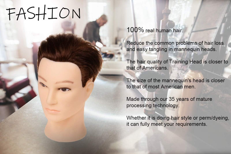 Stancia Mannequin Head, Male Mannequin Head with 100% Human Hair, 14" Barber Hairdresser Training Doll Manikin Head for Hair Styling and Practice (Dark Brown) - Image 5